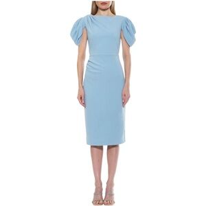 Alexia Admor‎ Women Draped Shoulder Light Blue Midi Sheath Dress Size Large EUC